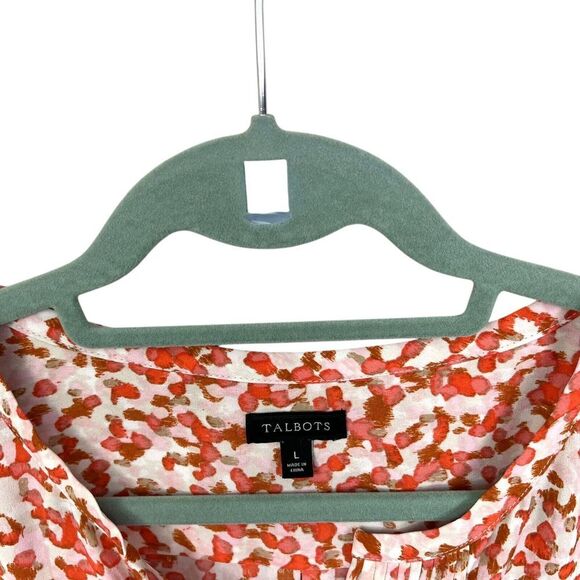 Talbots Womens Tunic Top Pleated V Neck Long Sleeve Cream Orange Sz L - Picture 3 of 5